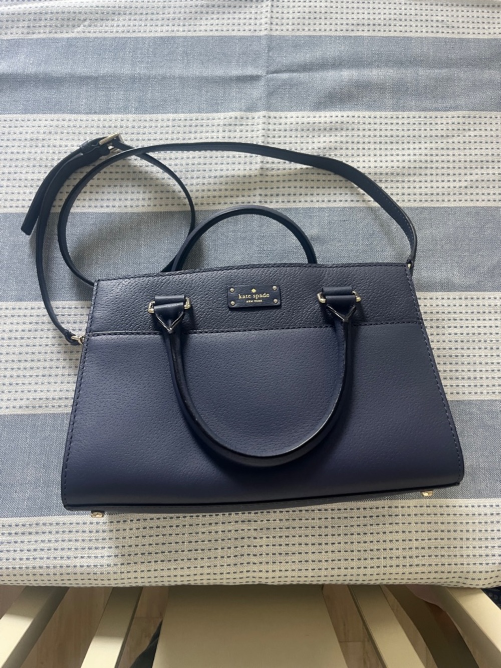 kate spade Navy Leather Top-Handle Satchel with Gold Hardware